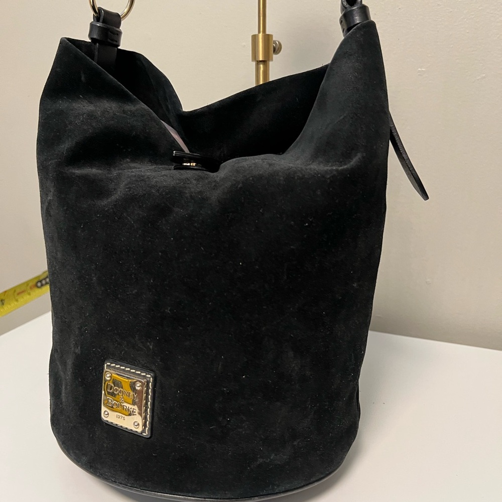 Dooney & Bourke Black Suede Bucket Bag | Vintage Leather Trim Purse - Picture 5 of 13